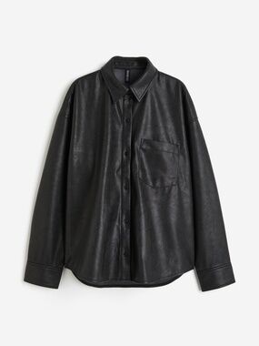 H&M Divided Black Faux Leather Oversized Coated Shirt S